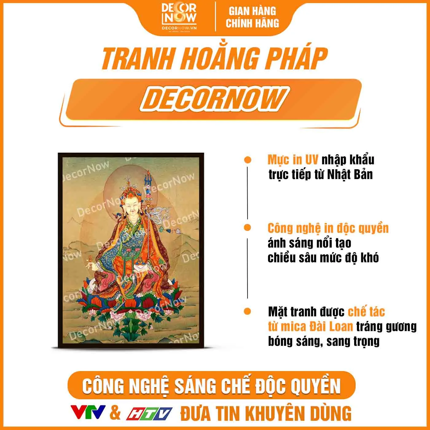Bề mặt tranh Phật giáo đứng đức Liên Hoa Sinh DecorNow HD865