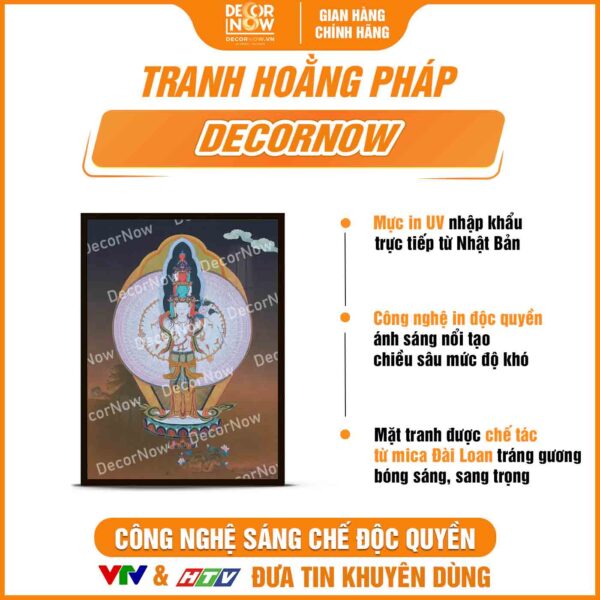 Bề mặt tranh Phật giáo đứng ThangKa Quan Âm Bồ Tát DecorNow HD879