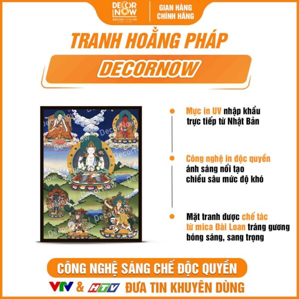 Bề mặt tranh Phật giáo đứng ThangKa Quan Âm Tứ Phủ DecorNow HD880