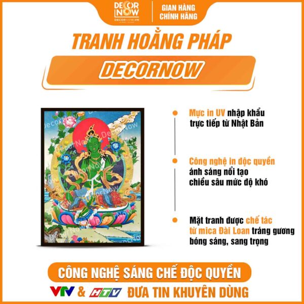 Bề mặt tranh Phật giáo đứng ThangKa Tara Xanh DecorNow HD881