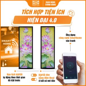 Công nghệ Smarthome tiện lợi trong tranh hoằng pháp đối sen hồng hiện đại DecorNow HD843