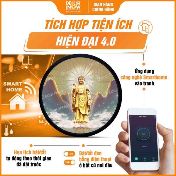 Công nghệ Smarthome trong tranh Phật A Di Đà đứng treo tường DecorNow HD853