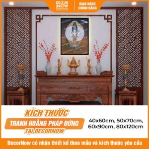 Kích thước phong thủy tranh Phật giáo đứng ThangKa Quan Âm Bồ Tát DecorNow HD879