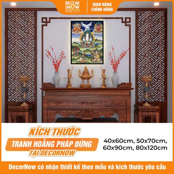 Kích thước phong thủy tranh Phật giáo đứng ThangKa Quan Âm Tứ Phủ DecorNow HD880