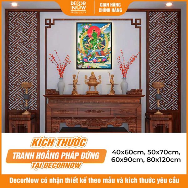 Kích thước phong thủy tranh Phật giáo đứng ThangKa Tara Xanh DecorNow HD881