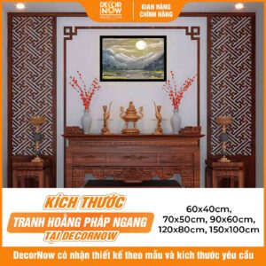 Kích thước tranh hoằng pháp ngang Sen và Núi DecorNow HD829