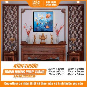 Kích thước tranh hoằng pháp vuông sen đào quý phái DecorNow HD885