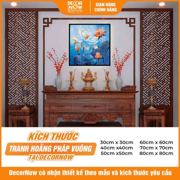 Kích thước tranh hoằng pháp vuông sen đào quý phái DecorNow HD885