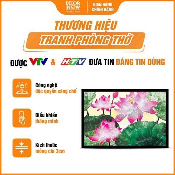 Tổng quan tranh hoằng pháp ngang sen hồng mềm mại DecorNow HD863