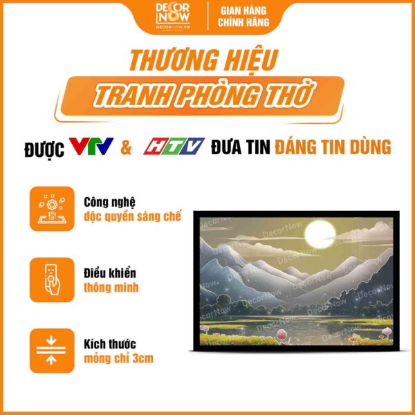 Tổng quan tranh hoằng pháp ngang Sen và Núi DecorNow HD829