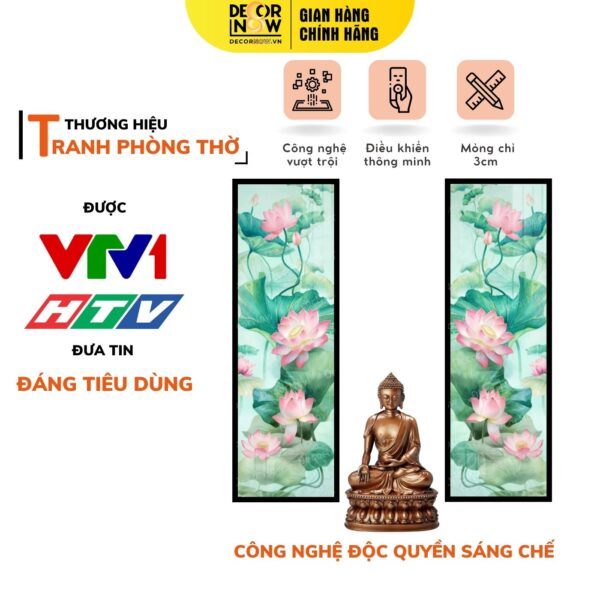 Tranh Hoằng Pháp Đối Sen Hồng Mềm Mại DecorNow HD862