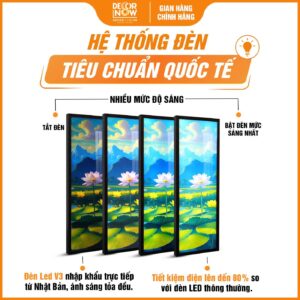 Tranh hoằng pháp sen và núi trang bị bộ đèn LED V3