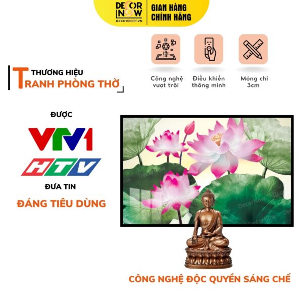 Tranh Hoằng Pháp Ngang Sen Hồng Mềm Mại DecorNow HD863