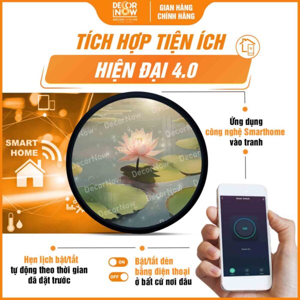 Công nghệ Smarthome trong tranh treo tường hoa sen hồng DecorNow HD850