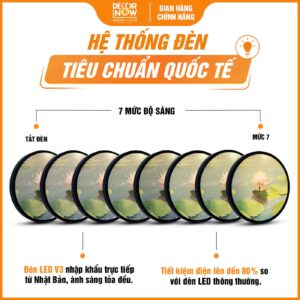 Hệ thống đèn trong tranh tròn hồ nước và sen hồng treo tường DecorNow HD850