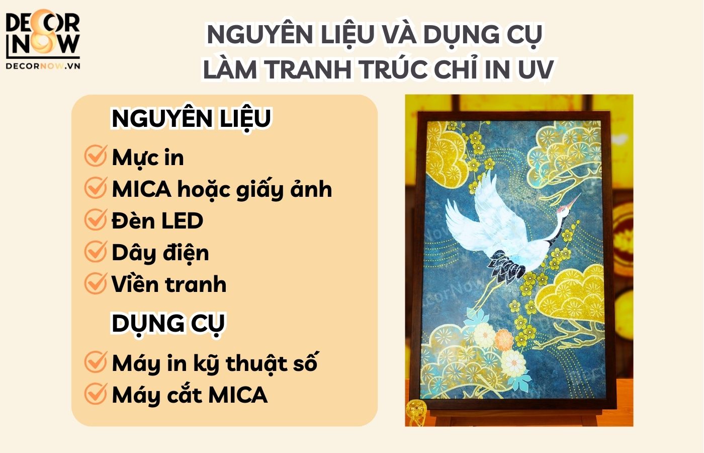 Nguyên liệu và dụng cụ làm tranh trúc chỉ in UV