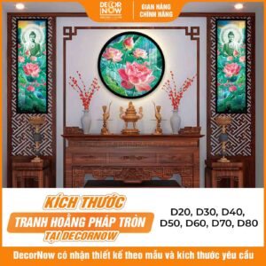 Kích thước tranh hoằng pháp tròn hoa sen hồng tỉnh thức HD875