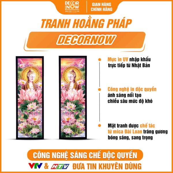 Bề mặt tranh hoằng pháp đối Phật A Di Đà và hoa sen hồng DecorNow HD872