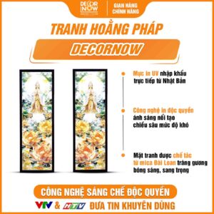 Bề mặt tranh treo tường Phật Bà Quan Âm và hoa sen vàng HD907