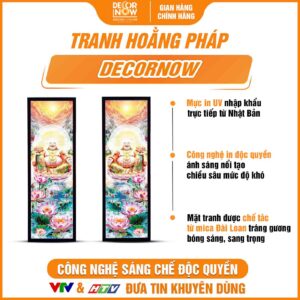 Bề mặt tranh phòng thờ Phật Di Lặc và hoa sen hồng HD905