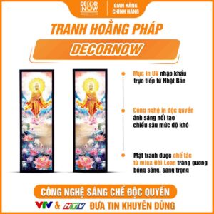 Bề mặt tranh hoằng pháp đối Phật Thích Ca Mâu Ni đi trên đài hoa sen DecorNow HD901