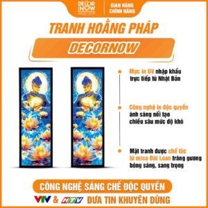 Bề mặt tranh hoằng pháp đối Phật Thích Ca Mâu Ni hoa sen vàng DecorNow HD870