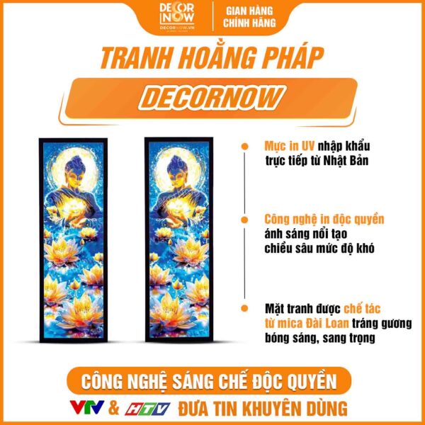 Bề mặt tranh hoằng pháp đối Phật Thích Ca Mâu Ni hoa sen vàng DecorNow HD870