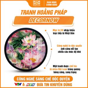 Bề mặt tranh hoằng pháp tròn hoa sen hồng thanh khiết bình an DecorNow HD873