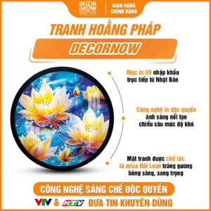 Bề mặt tranh hoằng pháp tròn hoa sen vàng an lạc hạnh phúc DecorNow HD871