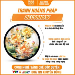 Bề mặt tranh hoằng pháp tròn hoa sen vàng treo phòng thờ DecorNow HD908