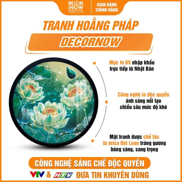 Bề mặt tranh tròn hoa sen xanh phong thủy HD896