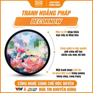 Bề mặt tranh hoằng pháp tròn vườn hoa sen HD902