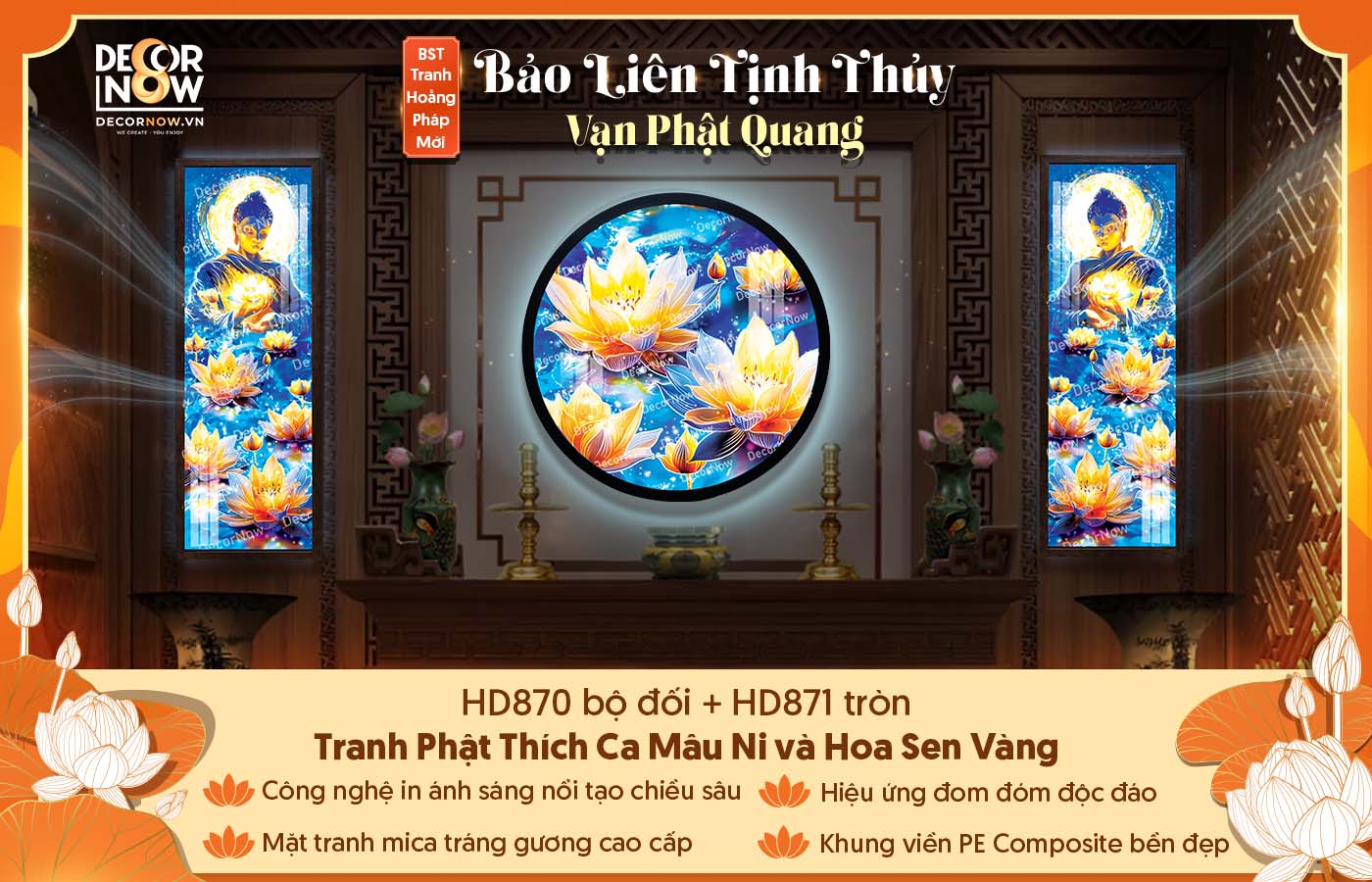 Bộ sưu tập tranh hoằng pháp Phật Thích Ca Mâu Ni hoa sen vàng