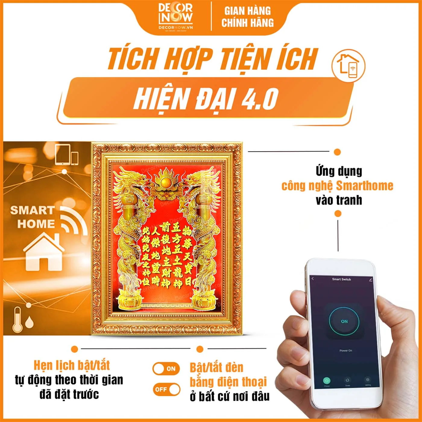 Công nghệ smarthome tích hợp trong bài vị Thần Tài Thổ Địa siêu mỏng TC461