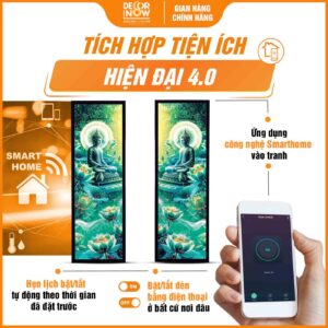 Công nghệ Smarthome trong tranh hoa sen và Phật Thích Ca Mâu Ni ngồi thiền treo tường DecorNow HD895