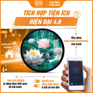 Công nghệ Smarthome tiện lợi trong tranh hoằng pháp treo tường hoa sen hồng HD900