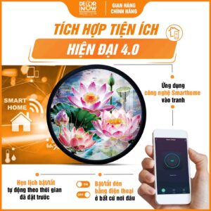 Công nghệ Smarthome trong tranh phòng thờ hoa sen treo tường DecorNow HD906