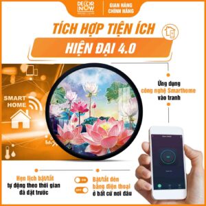 Công nghệ Smarthome trong tranh phòng thờ tròn vườn hoa sen HD902