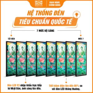 Hệ thống đèn trong tranh Phật A Di Đà và hoa sen hồng treo tường HD874