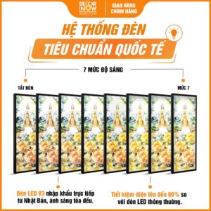 Hệ thống đèn trong tranh Phật Bà Quan Âm và hoa sen vàng HD907