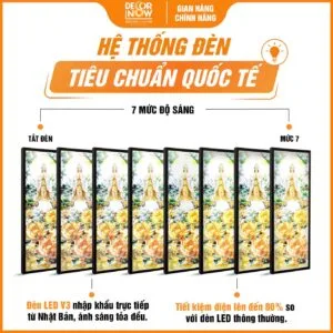Hệ thống đèn trong tranh Phật Bà Quan Âm và hoa sen vàng HD907