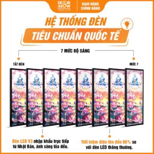 Hệ thống đèn trong tranh thờ Phật Dược Sư và hoa sen hồng treo tường HD903