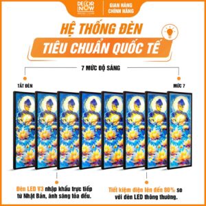 Hệ thống đèn trong tranh hoằng pháp đối Phật Thích Ca Mâu Ni hoa sen vàng DecorNow HD870