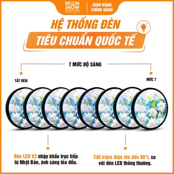 Hệ thống đèn trong tranh phong thủy hoa sen trắng HD898