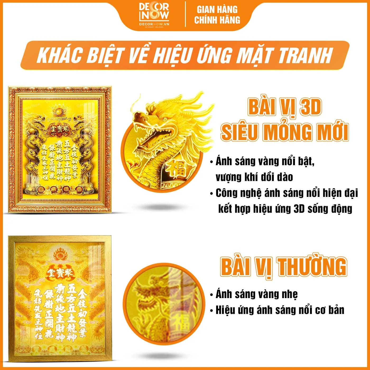 Bài Vị Thần Tài Thổ Địa 3D Siêu Mỏng Tiếng Hán Nền Vàng DecorNow TC211 23 Hiệu ứng mặt tranh trong bài vị Thần Tài Thổ Địa tại DecorNow