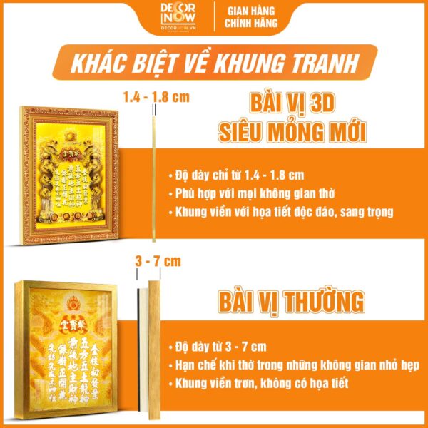 Khung viền siêu mỏng của bài vị Thần Tài Thổ Địa 3D nền Vàng DecorNow TC211