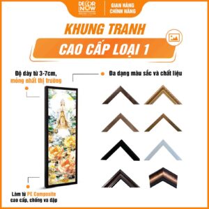 Khung tranh thờ Phật Bà Quan Âm và hoa sen vàng HD907