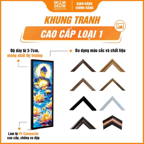 Khung tranh hoằng pháp đối Phật Thích Ca Mâu Ni hoa sen vàng DecorNow HD870