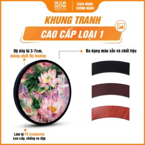 Khung tranh hoằng pháp tròn hoa sen hồng thanh khiết bình an DecorNow HD873