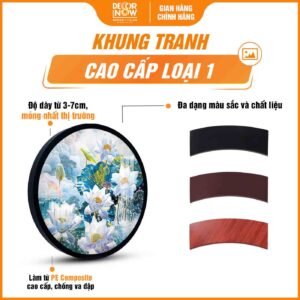 Khung tranh hoằng pháp tròn hoa sen trắng treo tường HD898